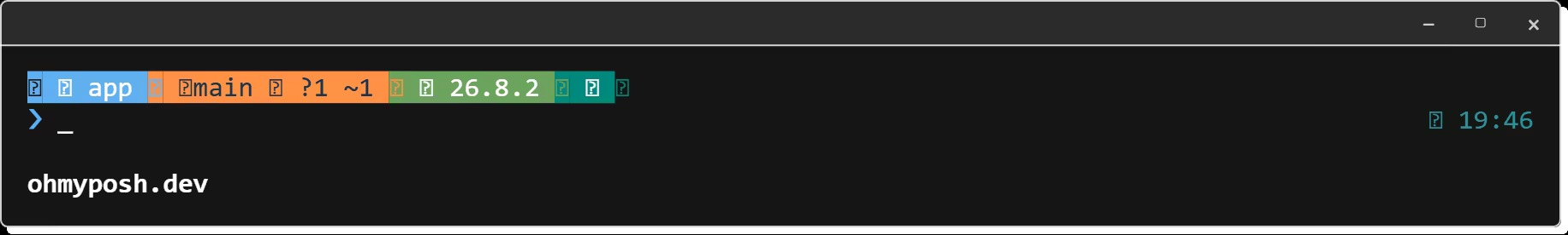 The prompt drawn without a Nerd Font: every chip boundary and every icon has become a tofu box