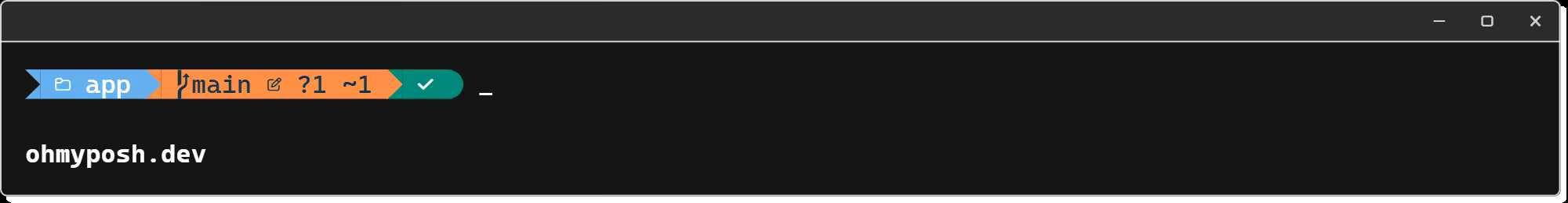 The path, git and status prompt after a successful command: a green chip with only a check mark