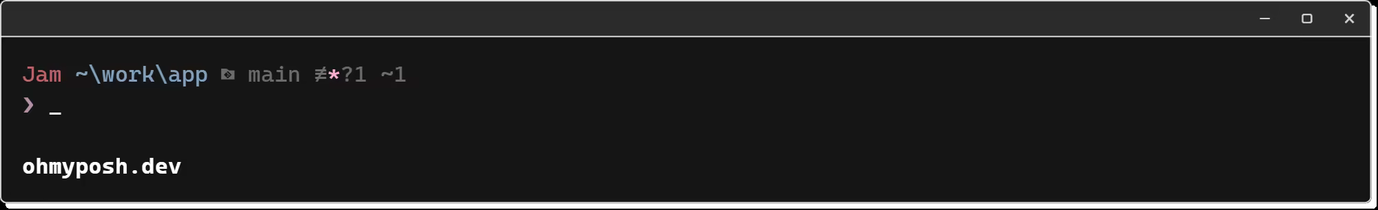 The pure theme: coloured text only, with user name, path and git status on one line and the input on the next